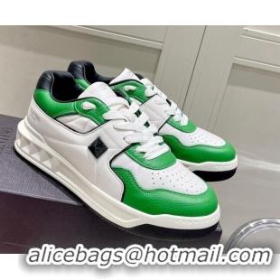 Good Quality Valentino One Stud Low-Top Nappa Sneakers White/Green 062518