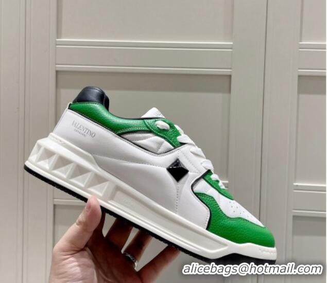 Good Quality Valentino One Stud Low-Top Nappa Sneakers White/Green 062518