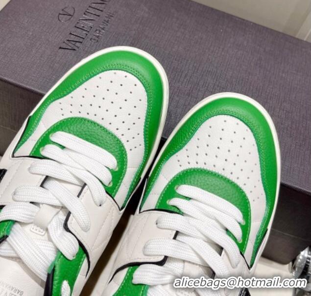 Good Quality Valentino One Stud Low-Top Nappa Sneakers White/Green 062518