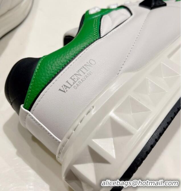 Good Quality Valentino One Stud Low-Top Nappa Sneakers White/Green 062518