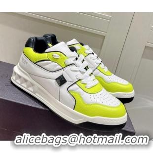 Lower Price Valentino One Stud Low-Top Nappa Sneakers White/Neon Green 062519