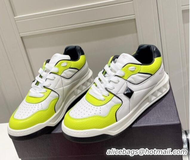 Lower Price Valentino One Stud Low-Top Nappa Sneakers White/Neon Green 062519