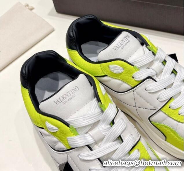 Lower Price Valentino One Stud Low-Top Nappa Sneakers White/Neon Green 062519