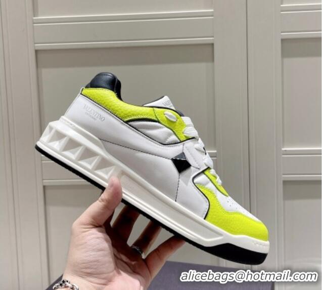 Lower Price Valentino One Stud Low-Top Nappa Sneakers White/Neon Green 062519