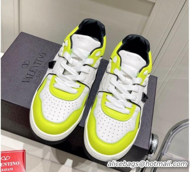 Lower Price Valentino One Stud Low-Top Nappa Sneakers White/Neon Green 062519