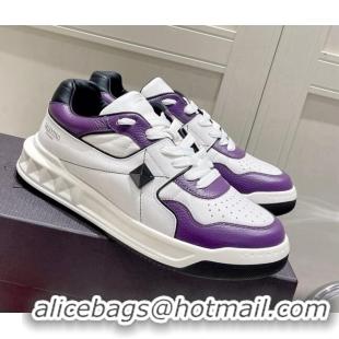 Good Looking Valentino One Stud Low-Top Nappa Sneakers White/Purple 062521