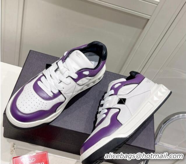 Good Looking Valentino One Stud Low-Top Nappa Sneakers White/Purple 062521