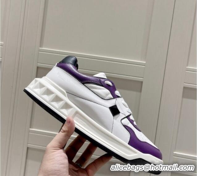 Good Looking Valentino One Stud Low-Top Nappa Sneakers White/Purple 062521