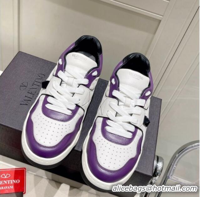 Good Looking Valentino One Stud Low-Top Nappa Sneakers White/Purple 062521