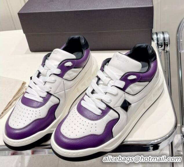 Good Looking Valentino One Stud Low-Top Nappa Sneakers White/Purple 062521