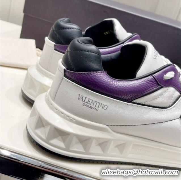 Good Looking Valentino One Stud Low-Top Nappa Sneakers White/Purple 062521