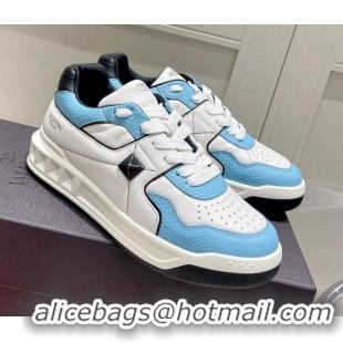 Unique Style Valentino One Stud Low-Top Nappa Sneakers White/Blue 062522