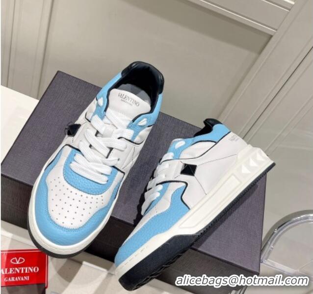 Unique Style Valentino One Stud Low-Top Nappa Sneakers White/Blue 062522