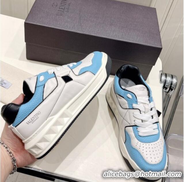 Unique Style Valentino One Stud Low-Top Nappa Sneakers White/Blue 062522