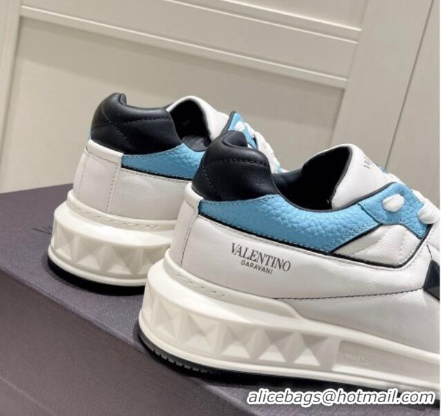 Unique Style Valentino One Stud Low-Top Nappa Sneakers White/Blue 062522