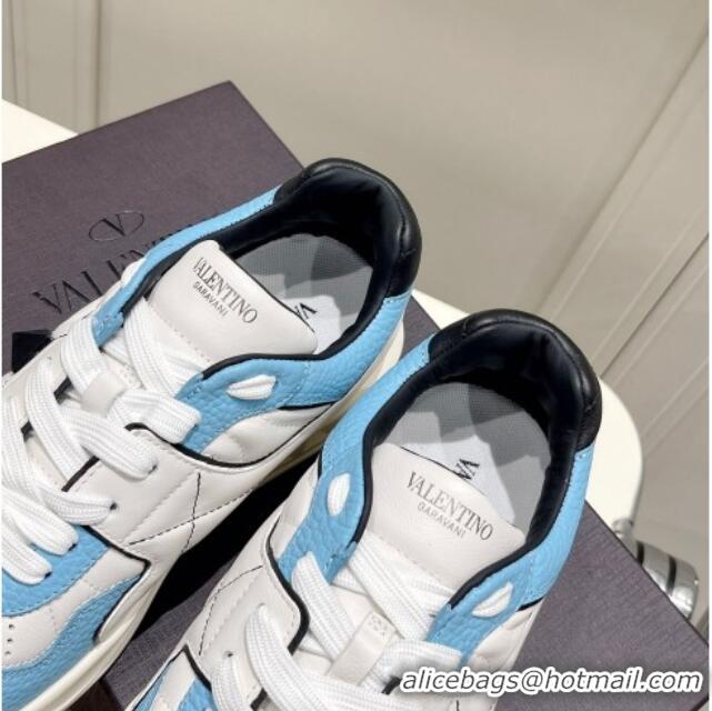 Unique Style Valentino One Stud Low-Top Nappa Sneakers White/Blue 062522