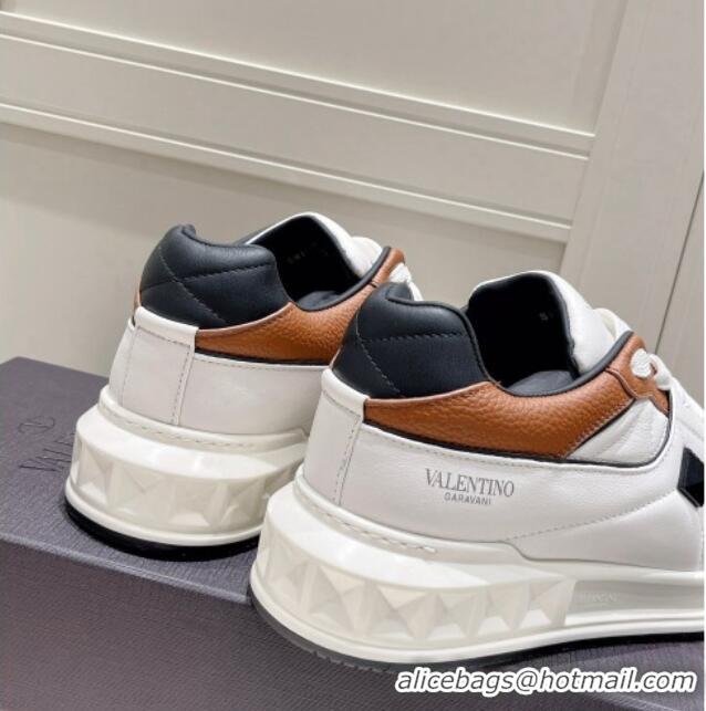 Best Price Valentino One Stud Low-Top Nappa Sneakers White/Brown 062523