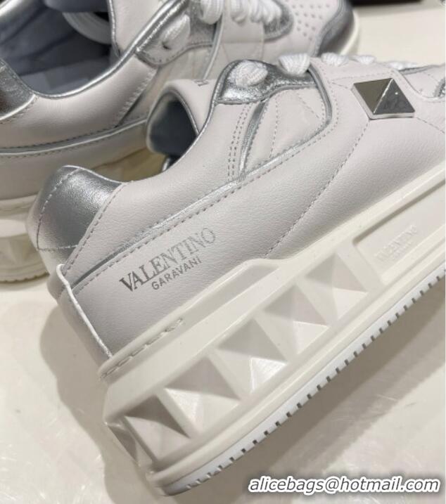 Top Grade Valentino One Stud Low-Top Nappa Sneakers White/Silver 062525