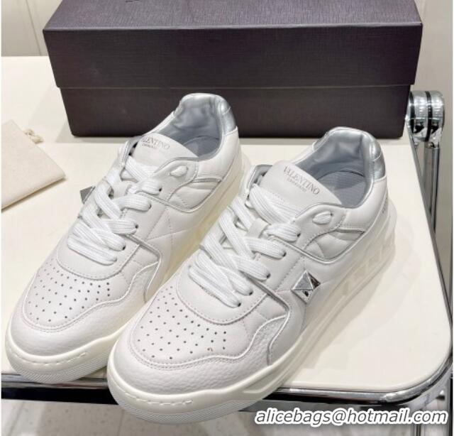 Durable Valentino One Stud Low-Top Nappa Sneakers White/Silver 062526