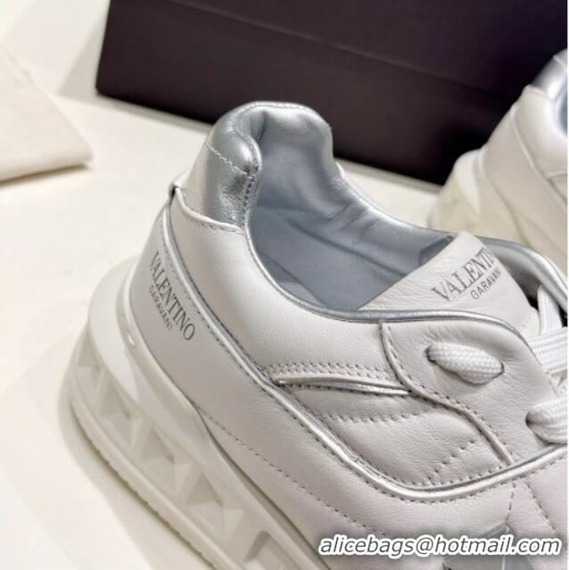 Durable Valentino One Stud Low-Top Nappa Sneakers White/Silver 062526