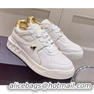 Good Product Valentino One Stud Low-Top Nappa Sneakers White/Gold 062527