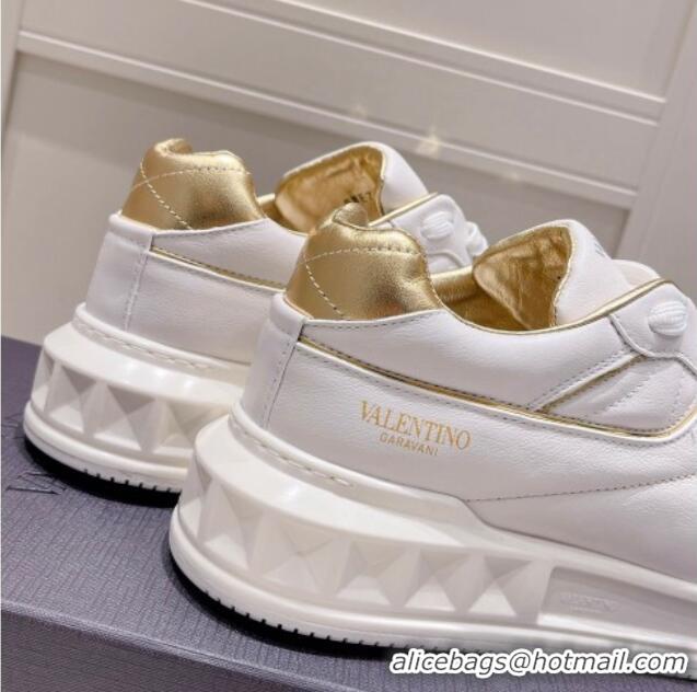 Good Product Valentino One Stud Low-Top Nappa Sneakers White/Gold 062527