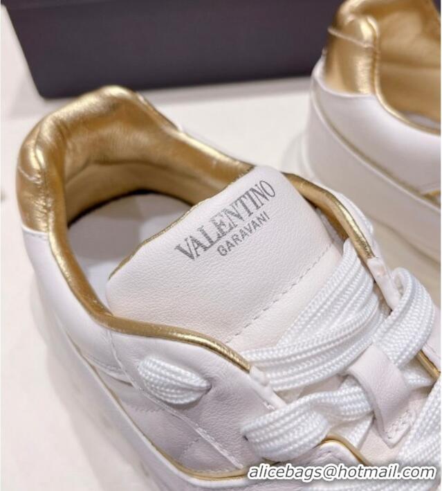 Good Product Valentino One Stud Low-Top Nappa Sneakers White/Gold 062527