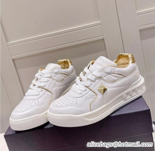 Good Product Valentino One Stud Low-Top Nappa Sneakers White/Gold 062527