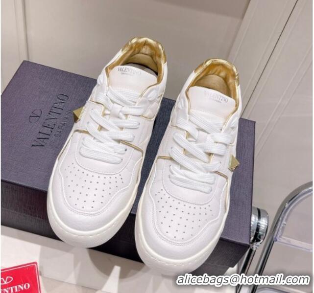 Good Product Valentino One Stud Low-Top Nappa Sneakers White/Gold 062527