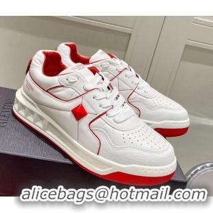 Low Price Valentino One Stud Low-Top Nappa Sneakers White/Red 062528