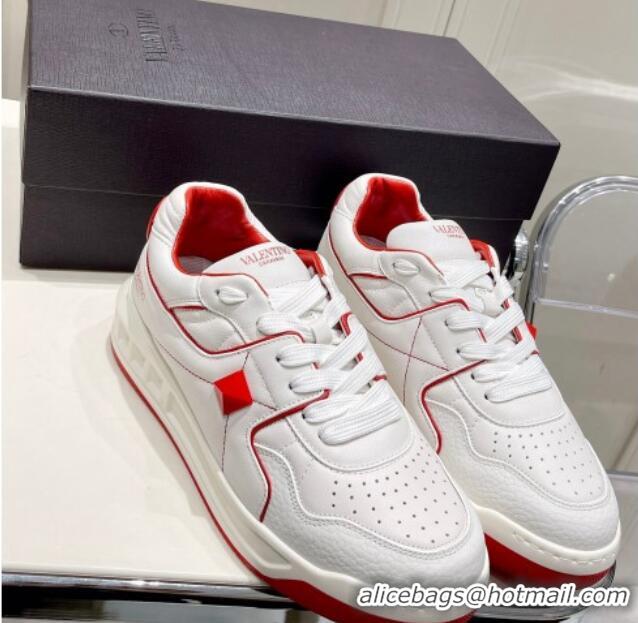 Low Price Valentino One Stud Low-Top Nappa Sneakers White/Red 062528