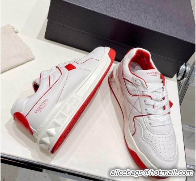 Low Price Valentino One Stud Low-Top Nappa Sneakers White/Red 062528