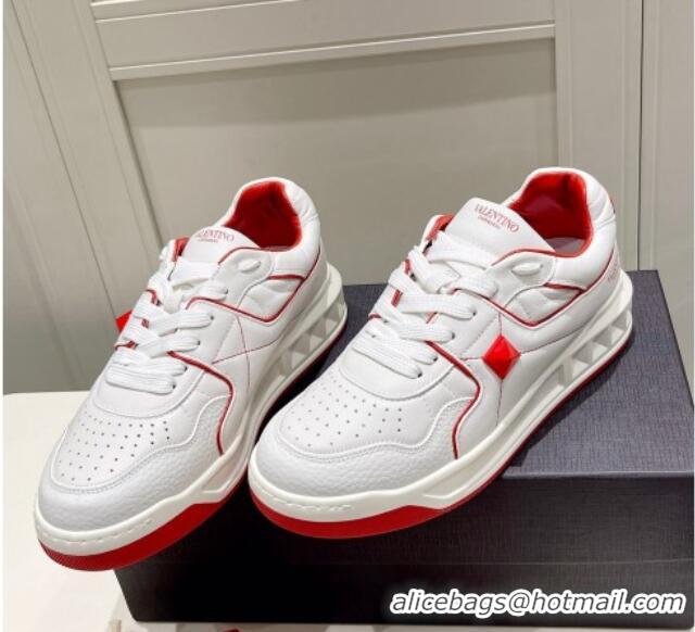 Low Price Valentino One Stud Low-Top Nappa Sneakers White/Red 062528