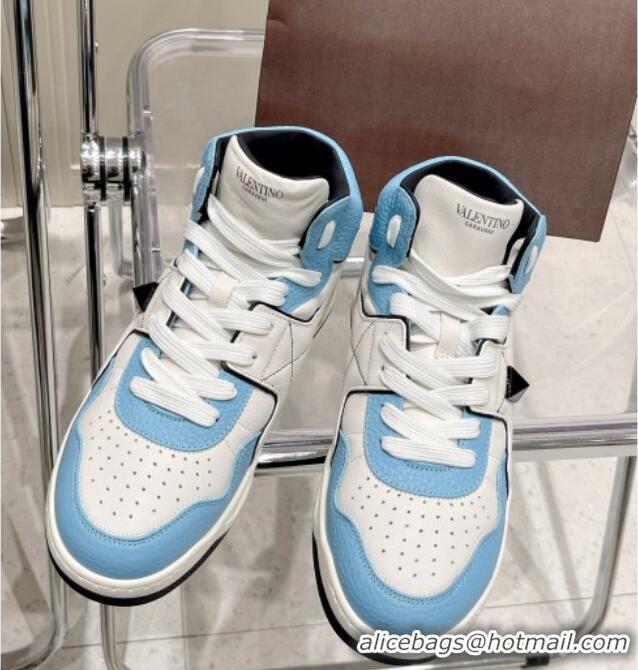 Best Grade Valentino One Stud High-Top Nappa Sneakers White/Blue 062529