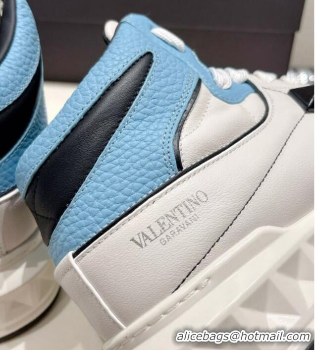 Best Grade Valentino One Stud High-Top Nappa Sneakers White/Blue 062529