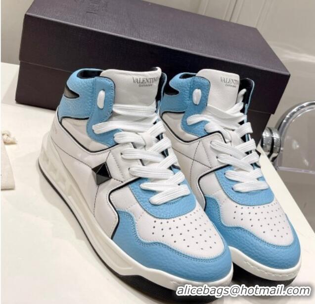 Best Grade Valentino One Stud High-Top Nappa Sneakers White/Blue 062529