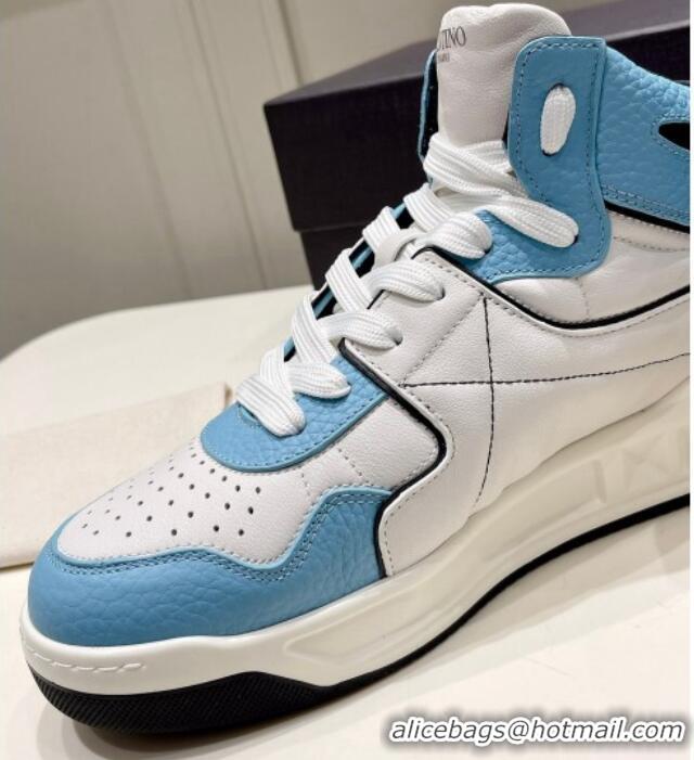 Best Grade Valentino One Stud High-Top Nappa Sneakers White/Blue 062529