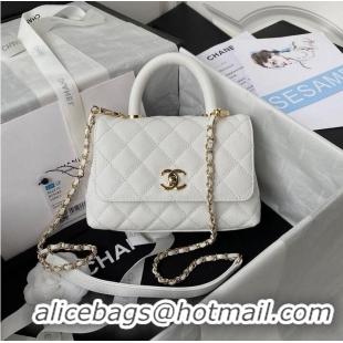 Popular Style Chanel mini flap bag original caviar leather with top handle white AS2215 gold-tone