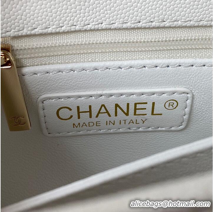 Popular Style Chanel mini flap bag original caviar leather with top handle white AS2215 gold-tone