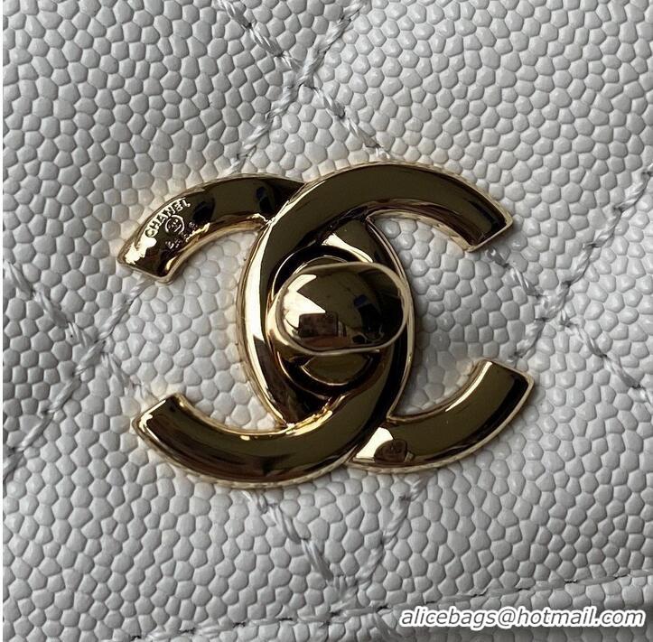 Popular Style Chanel mini flap bag original caviar leather with top handle white AS2215 gold-tone