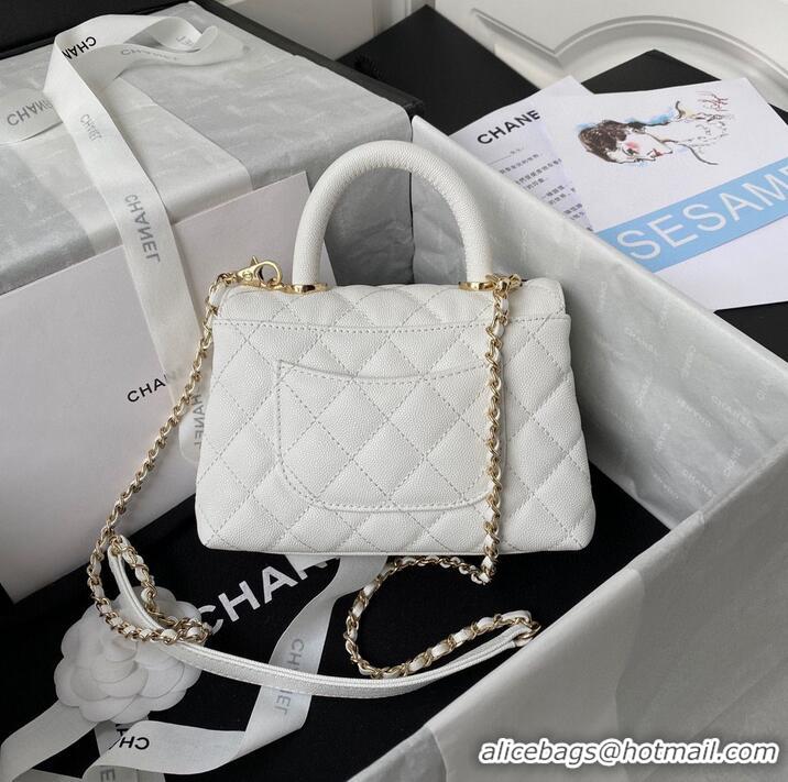 Popular Style Chanel mini flap bag original caviar leather with top handle white AS2215 gold-tone