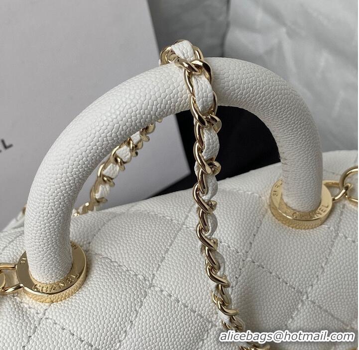 Popular Style Chanel mini flap bag original caviar leather with top handle white AS2215 gold-tone