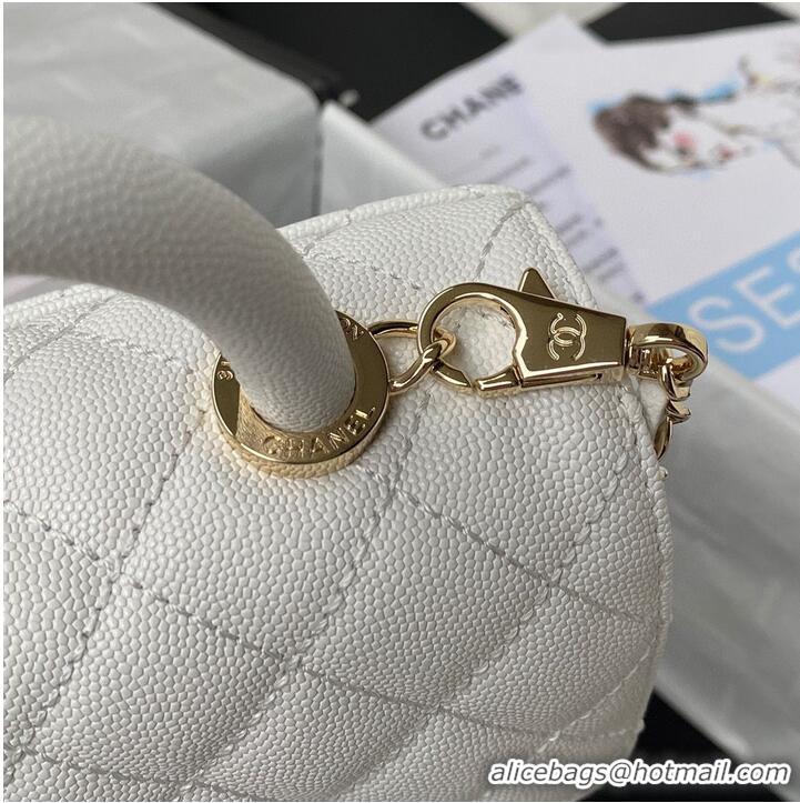 Popular Style Chanel mini flap bag original caviar leather with top handle white AS2215 gold-tone