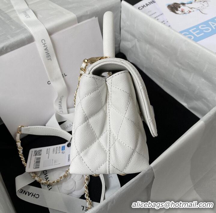 Popular Style Chanel mini flap bag original caviar leather with top handle white AS2215 gold-tone