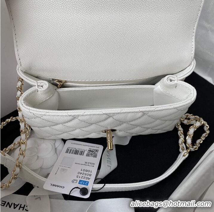 Popular Style Chanel mini flap bag original caviar leather with top handle white AS2215 gold-tone