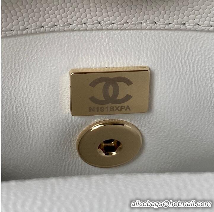 Popular Style Chanel mini flap bag original caviar leather with top handle white AS2215 gold-tone