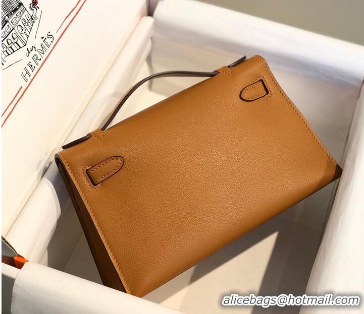 Promotional Hermes original swift leather mini Kelly K22CM H23560 Brown