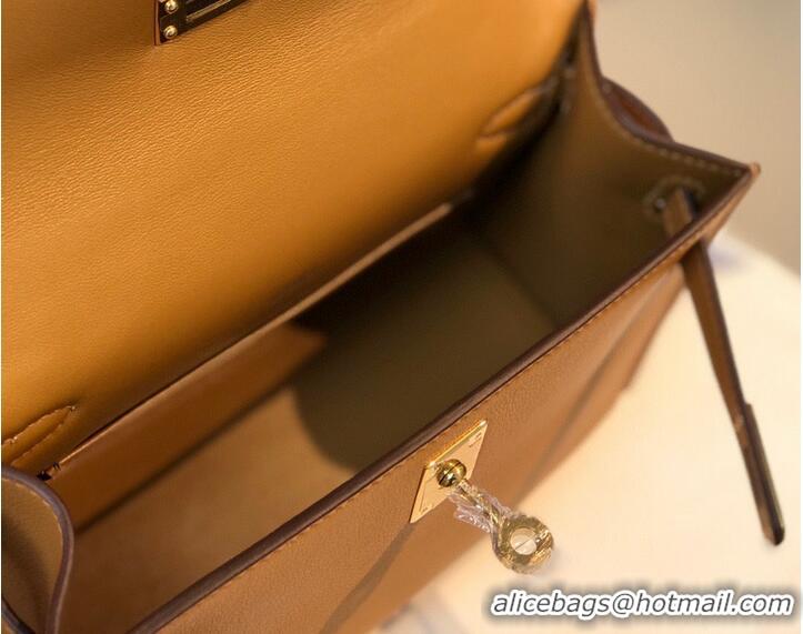 Promotional Hermes original swift leather mini Kelly K22CM H23560 Brown