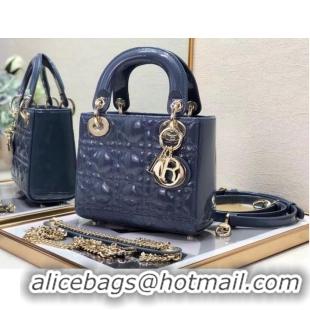 Reasonable Price MINI LADY DIOR BAG Patent Cannage Calfskin M0505O Royal Blue