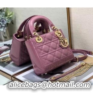 Super Quality MINI LADY DIOR BAG Patent Cannage Calfskin M0505O pink